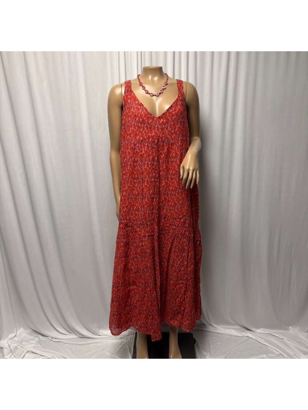 Joie Tea Rose Tiered Sleeveless Maxi Dress Womens XXL Cotton Red Pink Lined